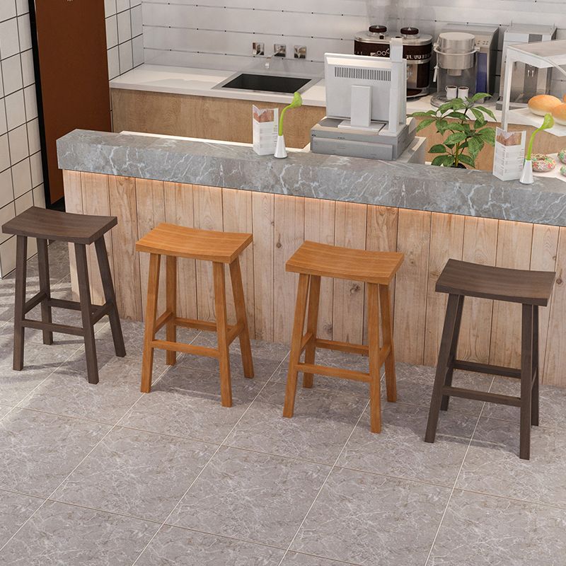 Coffee Shop Simple Wood Barstool Indoor Wood 4 Legs Bar Stool with Pedal