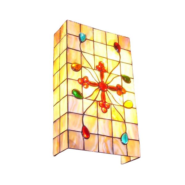 2 Heads Rectangle Wall Lighting with Bead Tiffany Style Handmade Shell Wall Mount Light
