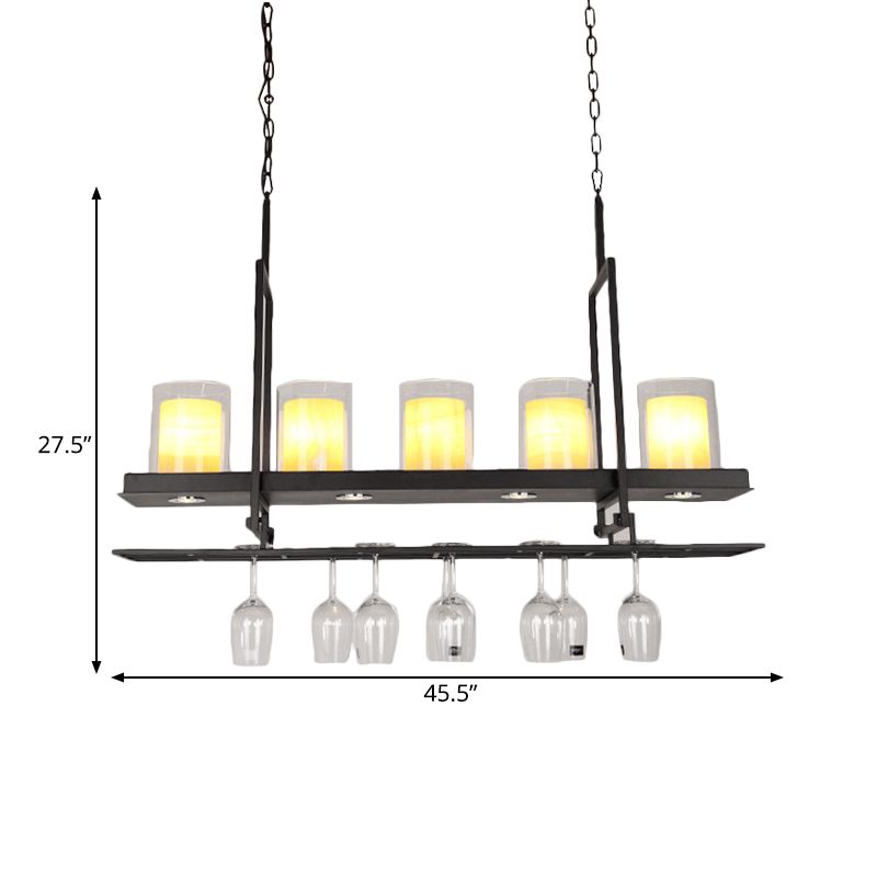 Black 3/5 Lights Island Light Fixture Traditional Clear Glass Cylindrical Pendant Lighting for Dining Room