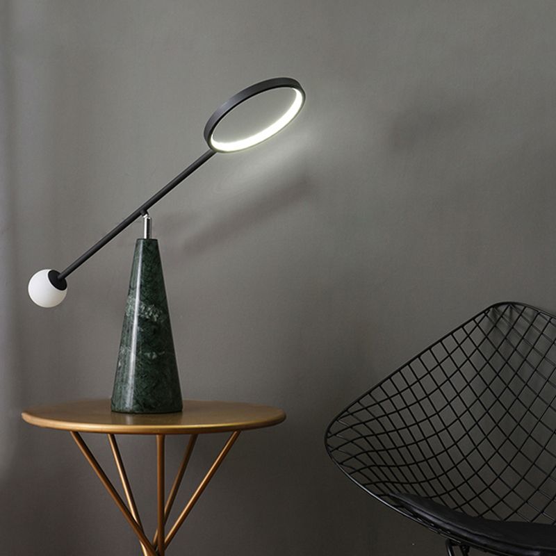 Minimalistic Ring Table Light Metallic Living Room LED Nightstand Lighting with Conical Base