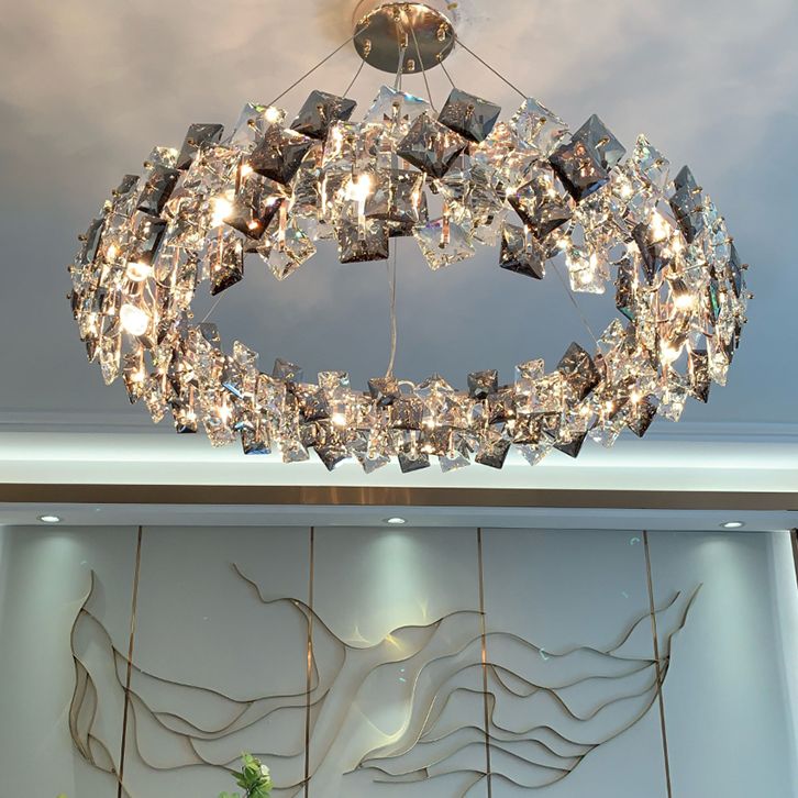 Plafond de forme ronde Light Light Clear Crystal Chandelier Éclairage pour le salon