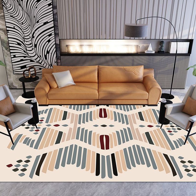 Grey and Brown Bohemian Rug Polyester Geometric Pattern Rug Pet Friendly Washable Anti-Slip Backing Carpet for Decoration