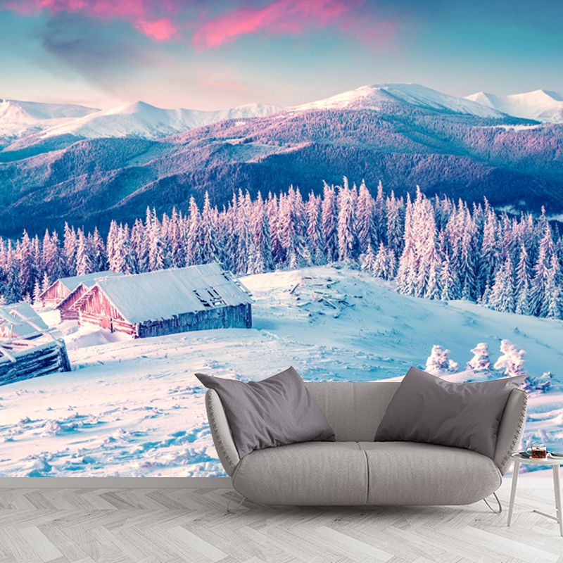Scandinavian Snow Mountain Scenery Mural Blue Living Room Wall Art, Made to Measure