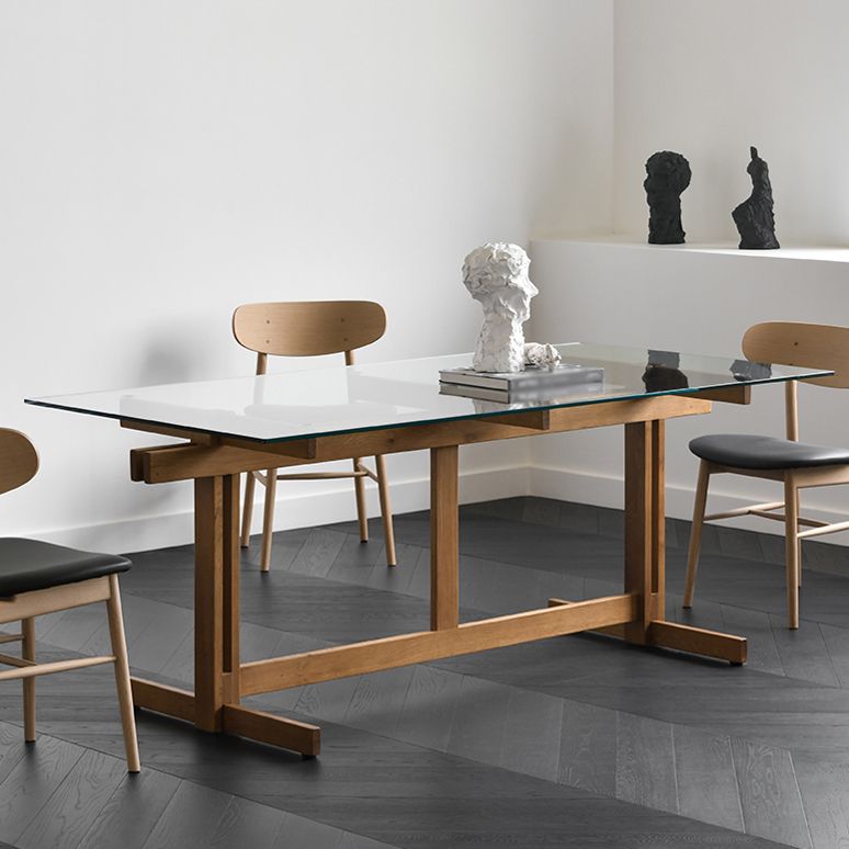 Trestle Table Clear Tempered Glass Dining Table Rectangle for Dining Room Home