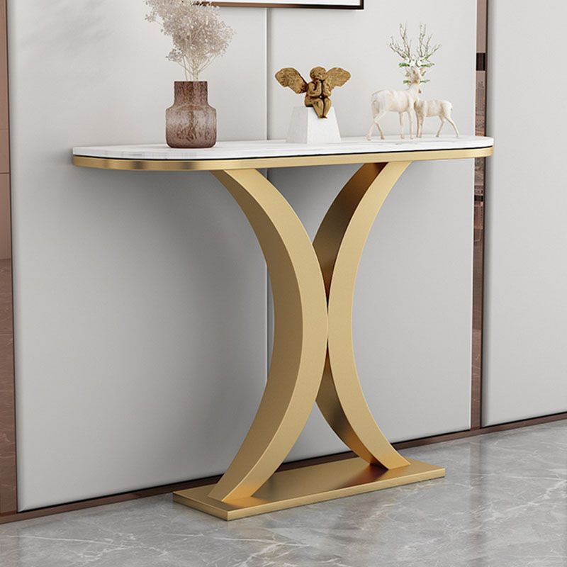 Glam Marble Console Table Half Moon Abstract 12" W Accent Table for Hall