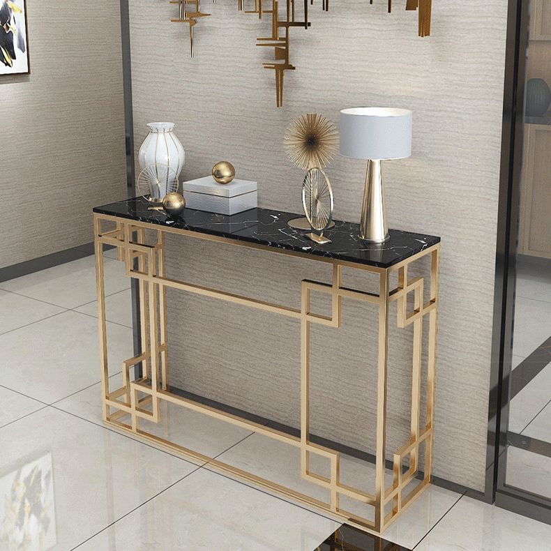 Glam Iron Console Sofa Table Rectangle Marble Console Accent Table for Hall