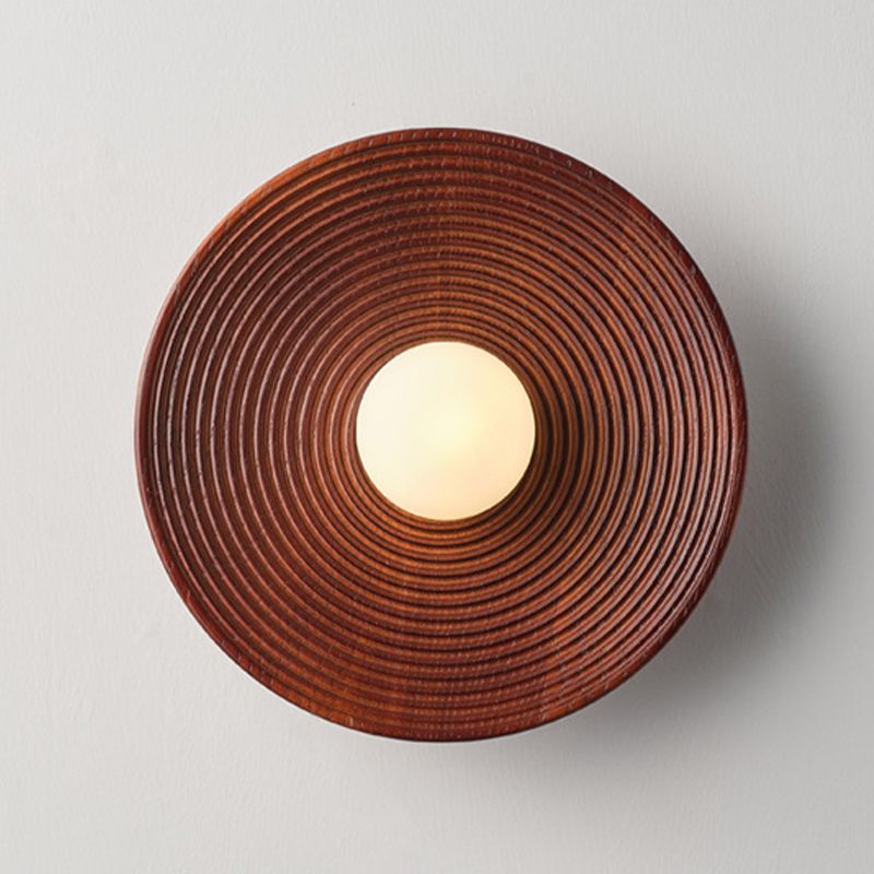 Round Shape Wood Wall Mount Light Modern Style 1-Light Wall Light Sconce