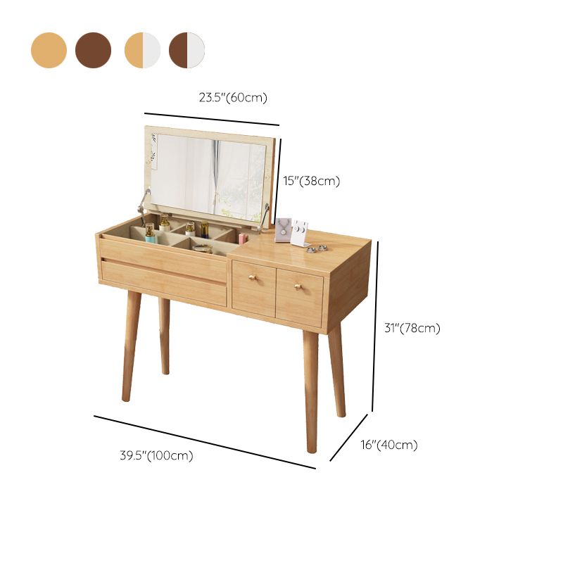 3-Drawer Bedroom Dressing Table Rubberwood Flip-Top Make-up Vanity