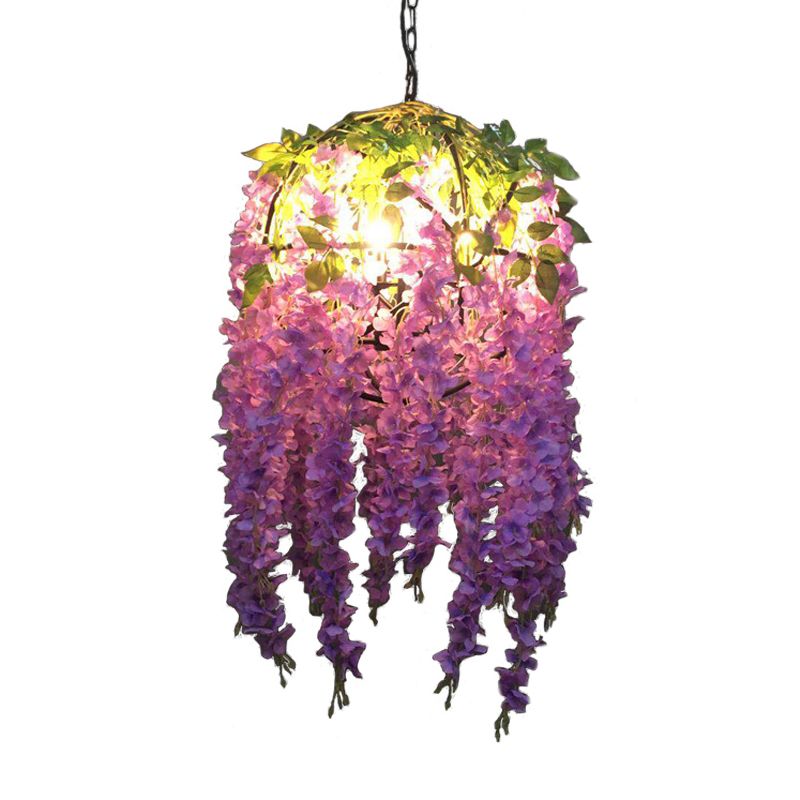 Purple Blossom Pendant Chandelier Industrial Metal 4 Bulbs Restaurant Suspension Light