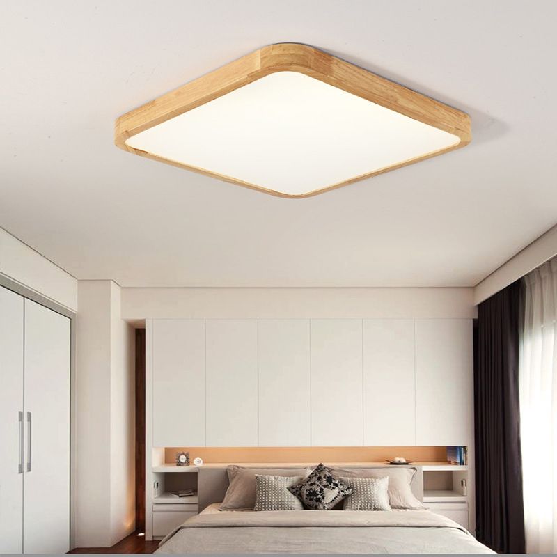 1-Light Wood Ceiling Light Fixtures Modern Style Geometric Semi Flush Mount Lighting