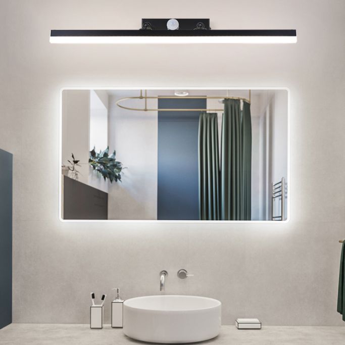 Moderner minimalistischer Stil Lineare Waschtischwandleuchten Metallbeleuchtung im schwarzen Finish