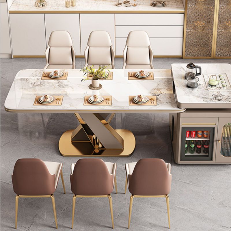 Glossy Beige Dinette Table with Metal Base Modern Dining Table for Home