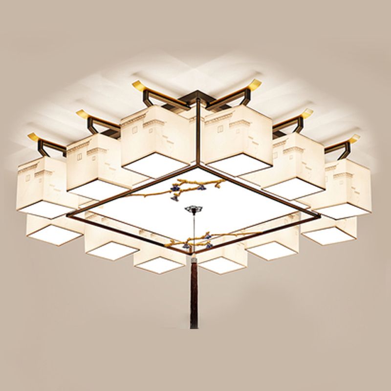 Lampada da incasso in tessuto multitesta in stile cinese per soggiorno, sala da pranzo