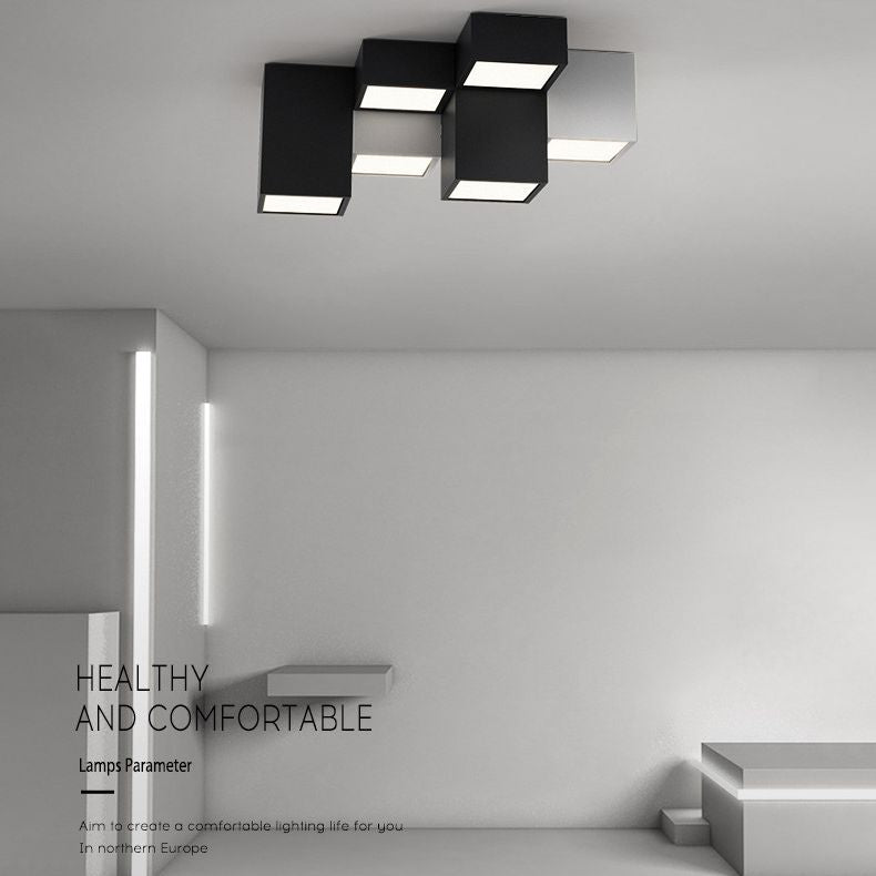 Plafonnier LED noir et blanc dans une simplicité moderne, plafonnier géométrique en fer avec abat-jour en acrylique