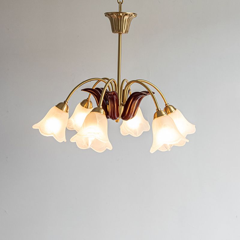 Floral Dining Room Chandelier Country Style Glass Suspension Lighting Fixture