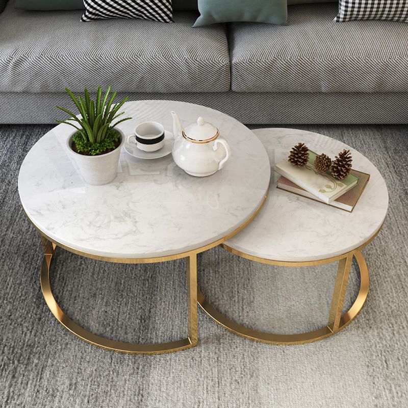 Frame Glam Simple Coffee Table Marble Round Cocktail Table Set