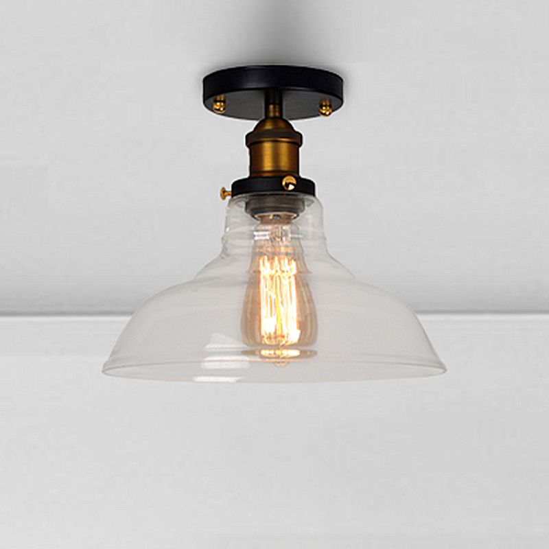 Barn Clear/Amber Glass Semi Mount Lighting Vintage 1 Bulb Bedroom Ceiling Light Fixture