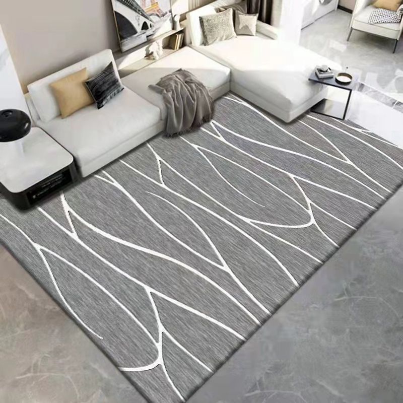 Gray Simple Rug Polyester Print Area Rug Non-Slip Backing Rug for Home Decor