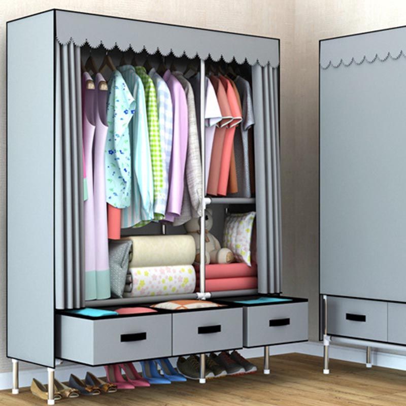 Contemporary Style Metal Wardrobe 2 Drawers Wardrobe Closet with Legs
