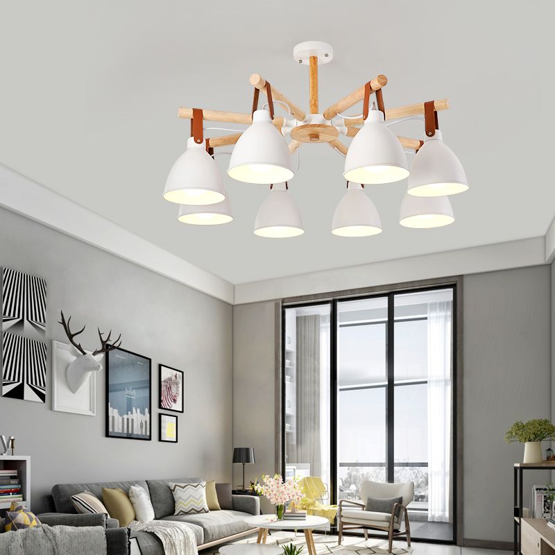 Multi Light Bowl Branch Hanging Lights Modern Style Metal Hanging Lighting with Wood