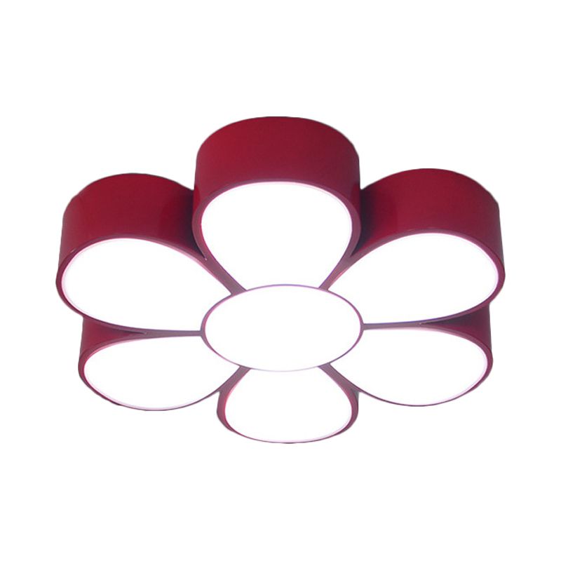 Kids Flush Ceiling Light Fixture Yellow/Green/Red Flower Shaped Flush Mount with Acrylic Shade