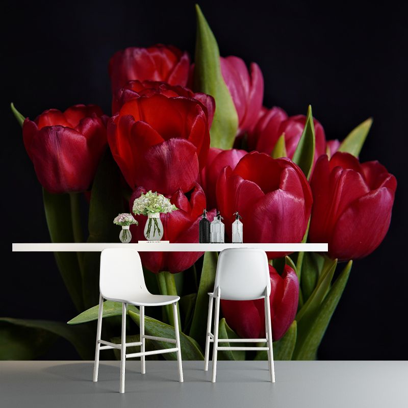 Customized Tulips Mural Wall Covering Eco-friendly Wallpaper for Bedroom