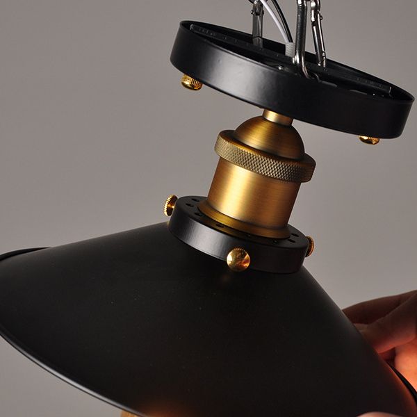 Industrial Retro Iron Ceiling Light Cone Shape Flush Mount in Black