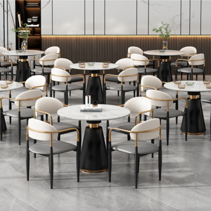 Metal Industrial Side Chair Metallic Finish Open Back Dining Arm Chair