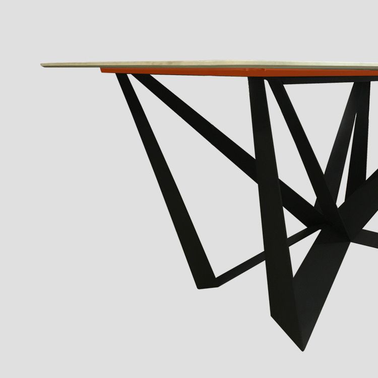Simplicity Rectangle Dining Room Table Sintered Stone Table with Black Pedestal Base