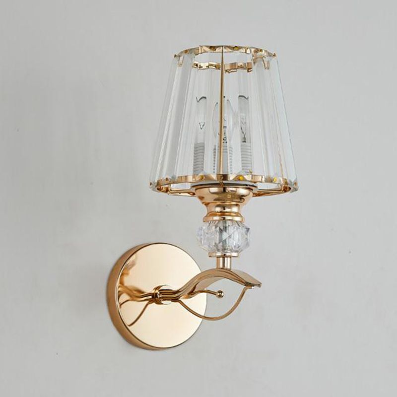 Modern Style Cone Wall Light Sconce Crystal Block 1-Light Wall Mount Lamp in Gold