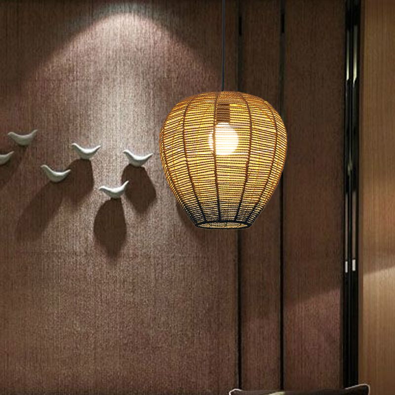 Béige et bleu incurvé / allongé suspendu à suspension contemporain 1 éclairage pendentif en corde de chanvre léger pour restaurant, 6,5 "/8,5" / 14 "de largeur