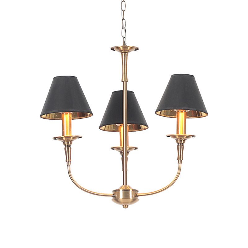 Fabric Tapered Chandelier Pendant Contemporary 3/4/6 Heads Black and Gold Hanging Ceiling Light