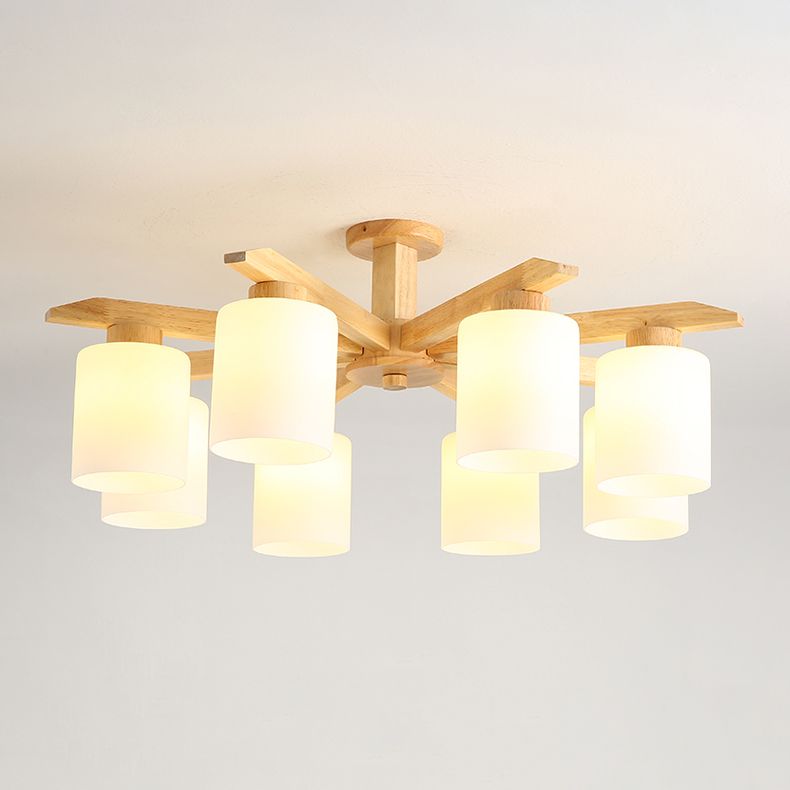 Plafonnier semi-encastré cylindrique en bois de style simple pour salon, beige