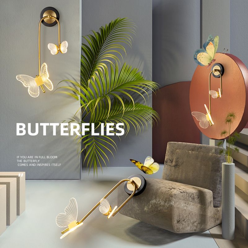 Nordic Style Iron Wall Light Butterflies Shape Wall Lamp for Children's Room