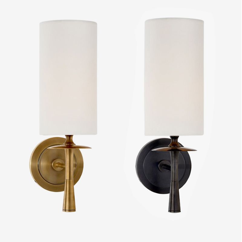 Modern Metal Wall Sconce Cylinder Shape Wall Light with Fabric Shade for Living Room