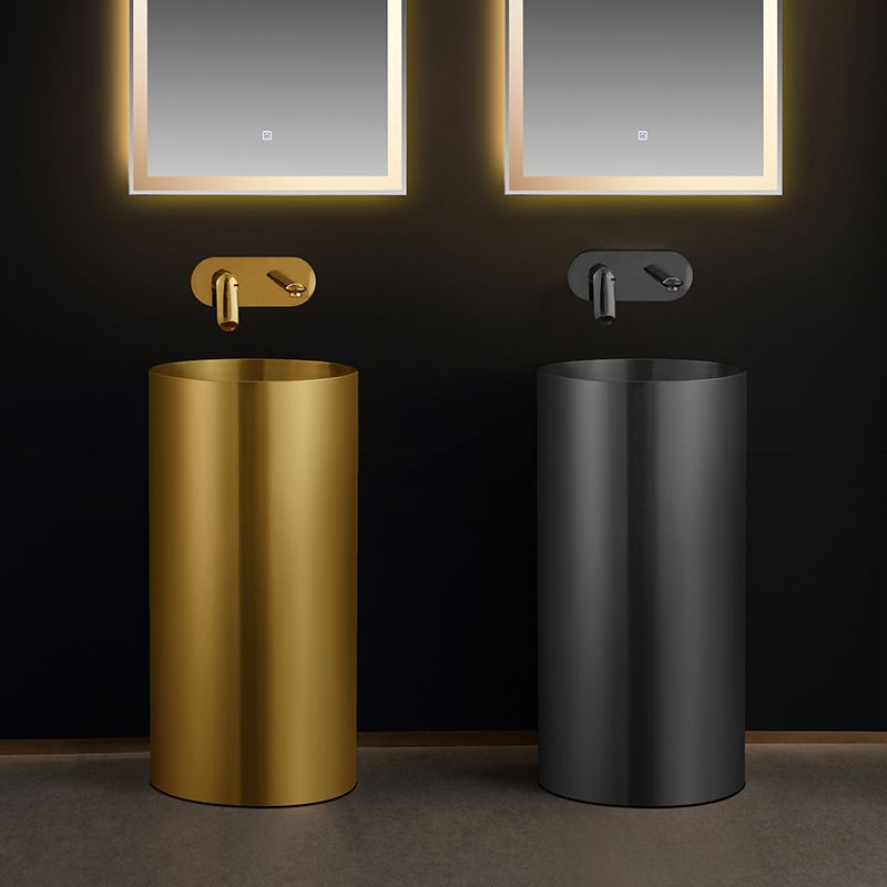 Contemporary Bathroom Sink with Faucet Round Metal Pedestal Bathroom Sink
