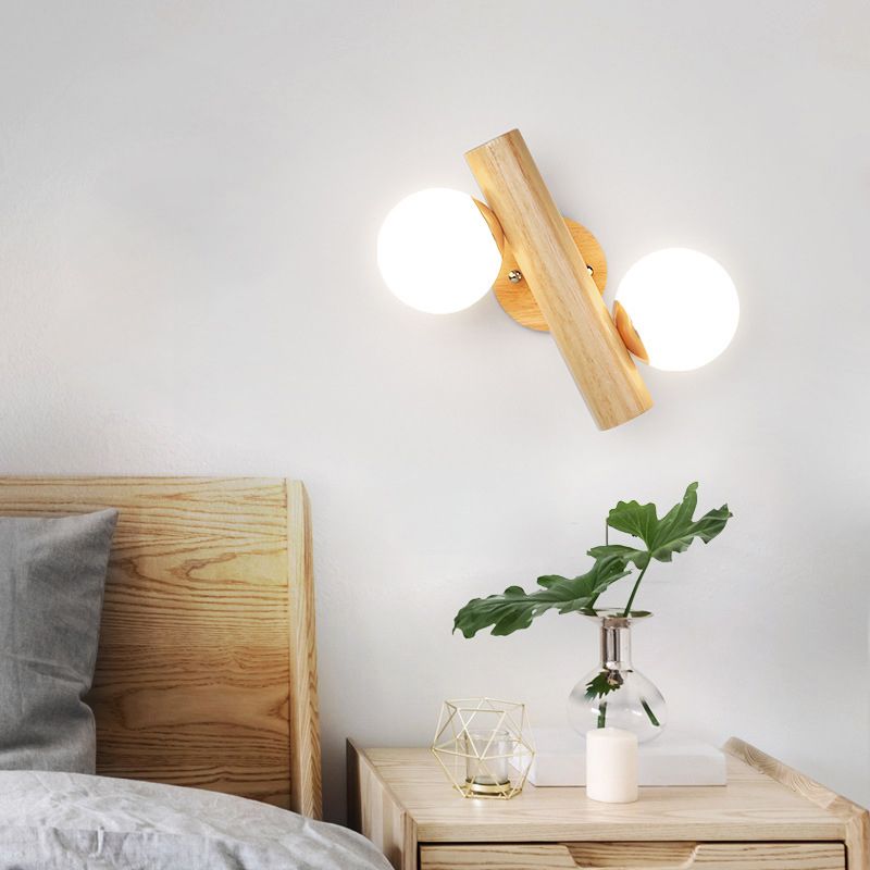 Rotatable Wood Flush Mount Lighting Contemporary Globe Wall Light for Bedroom