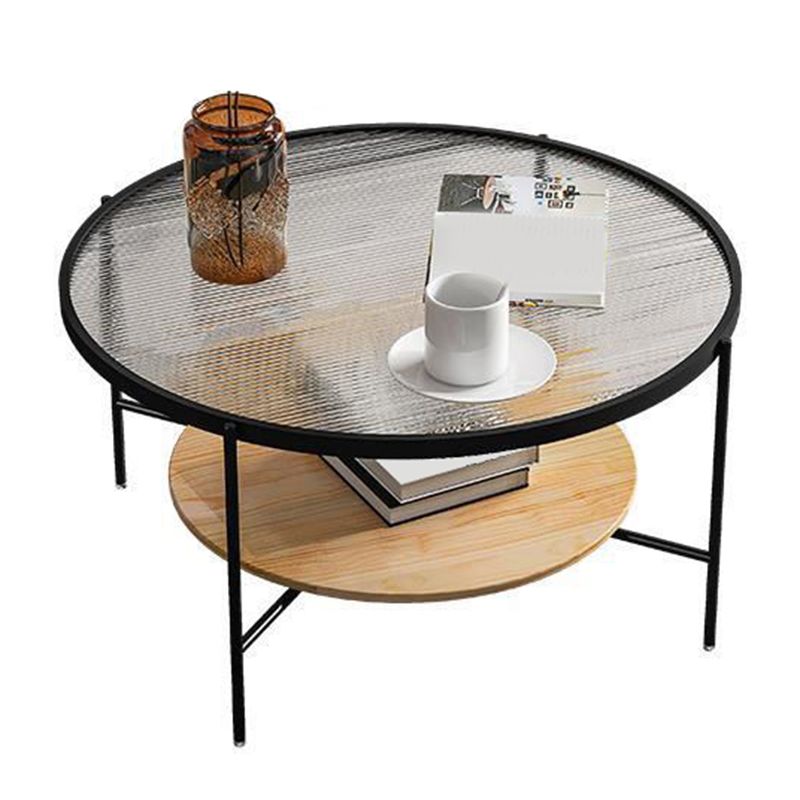 Modern Style Round Toughened Glass Table Metal 4 Legs Base Coffee Table