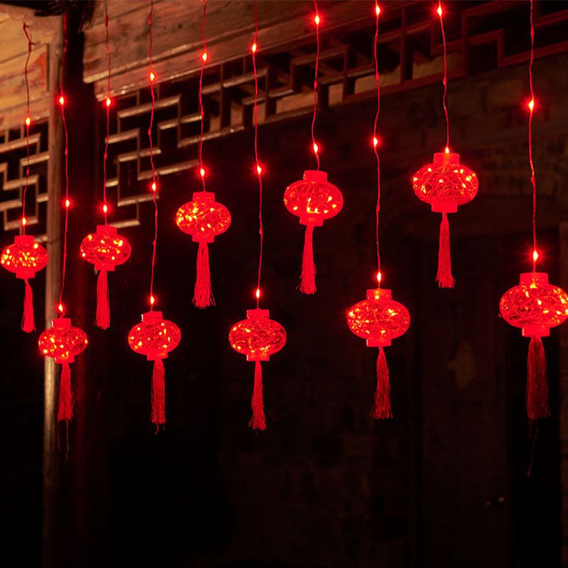 Modern Chinese Rope Light Lantern Curtain Light for Spring Festival Decorate
