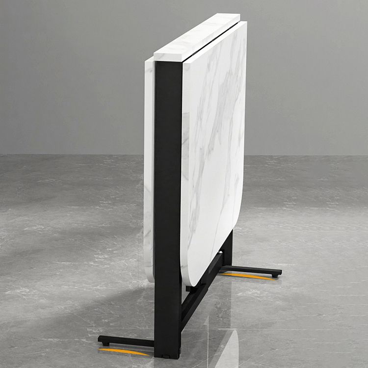 Modern Folding Dining Table Rectangle Wooden Top with Black Metal Base