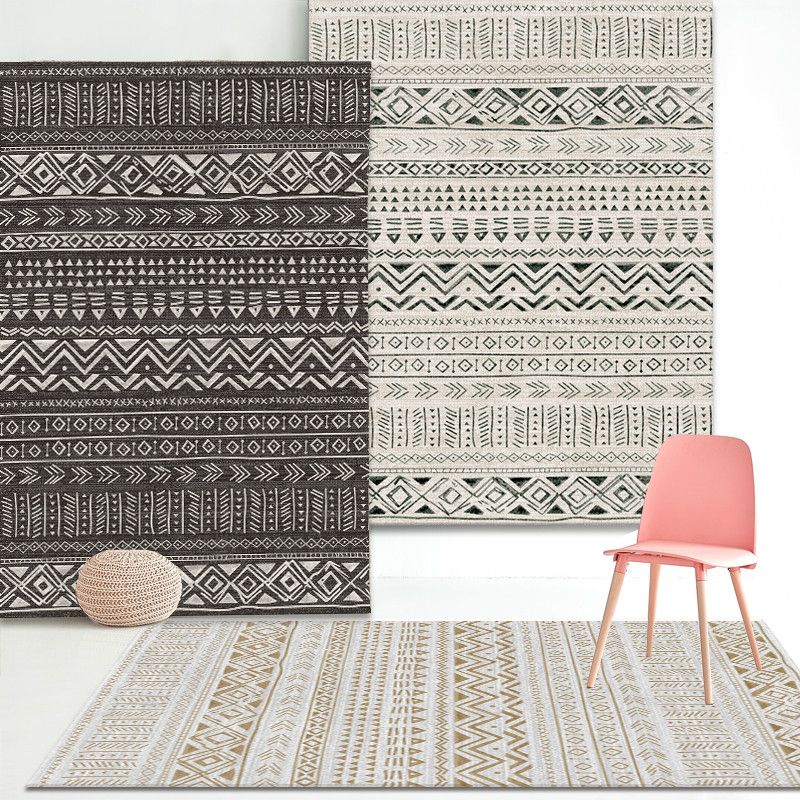 Ethnic Geometric Printed Rug Multi Colored Cotton Blend Indoor Rug Pet Friendly Easy Care Area Carpet for Living Room