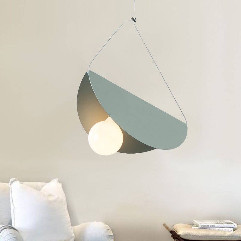 Black/Grey/Black Curved Hanging Lighting Contemporary 1 Light Metal Suspension Pendant for Bedroom