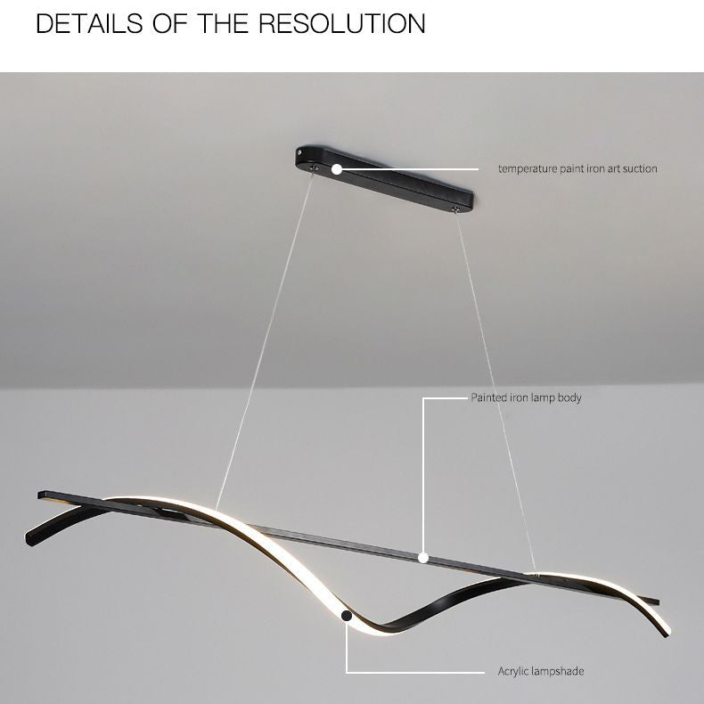 Pendante de l'île Wave Simplicité Style Métal LED Éclairage pendentif noir