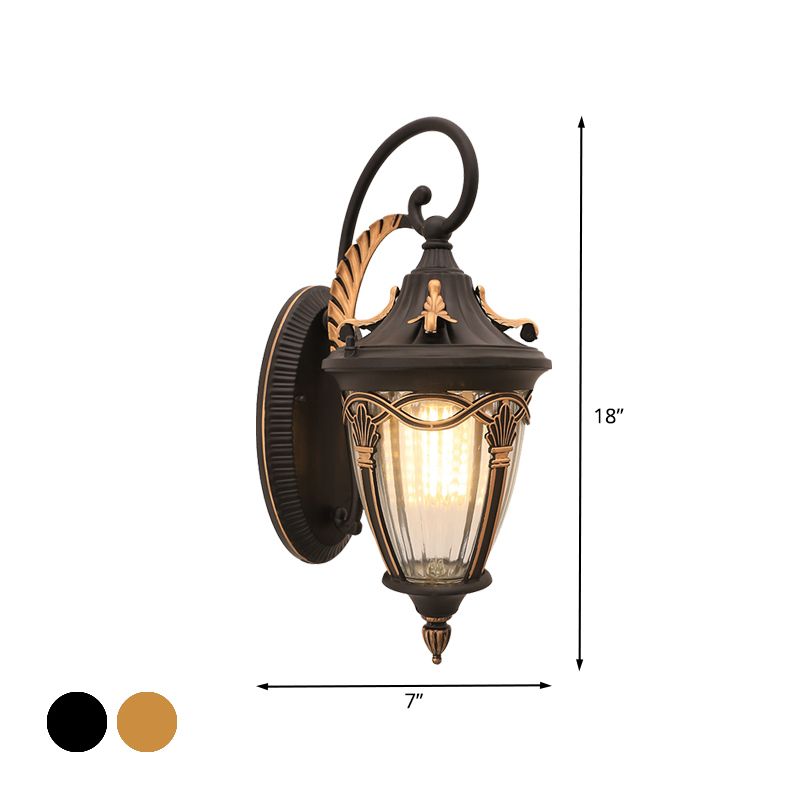 Brass/Black Pinecone Wall Mounted Lighting Farmhouse Clear Ribbed Glass 1 Bulb Outdoor Wall Sconce
