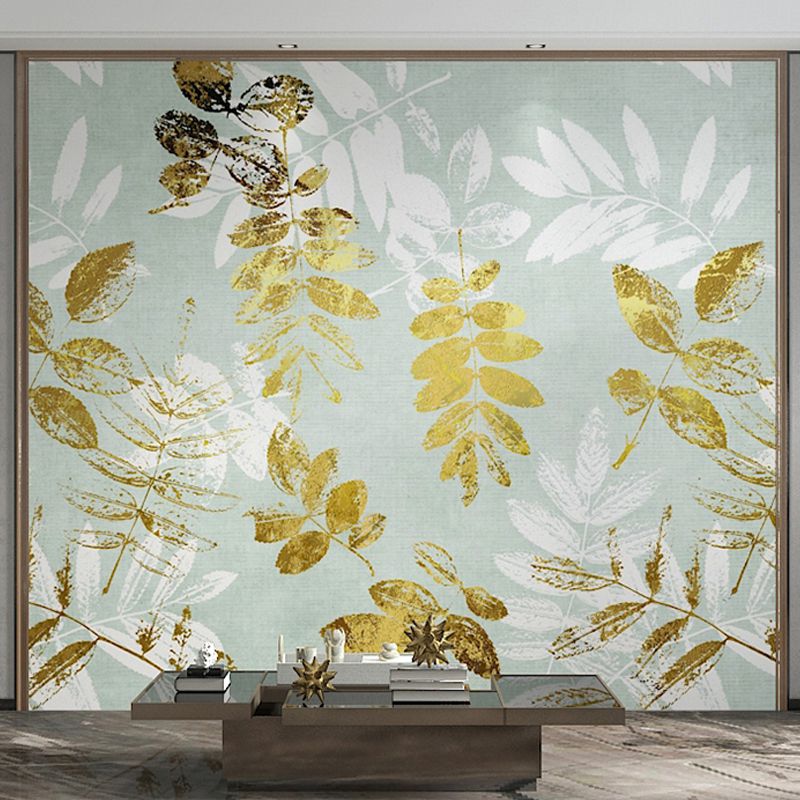 Big Nordic Plant Mural Wallpaper for Accent Wall Fantasy Branch in Yellow and Green, Moisture Resistant