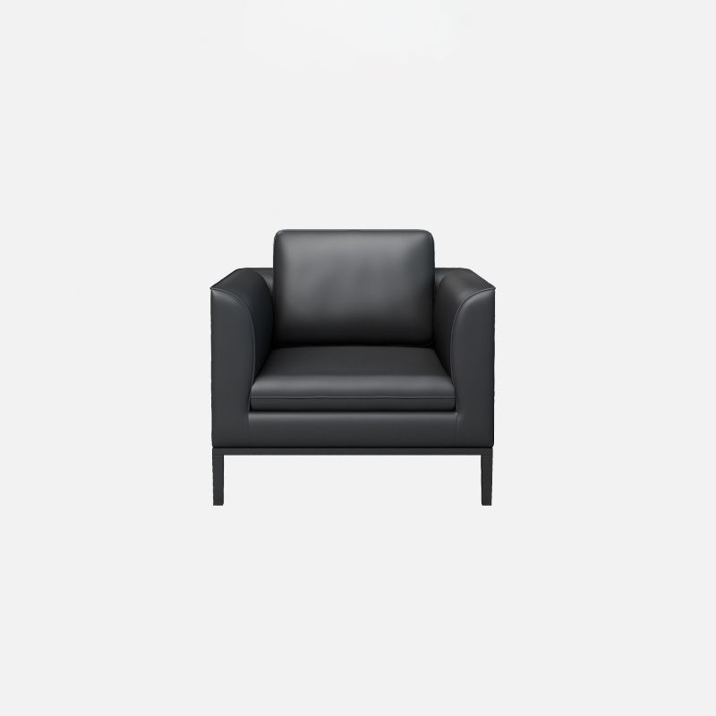 Square Arm Settee Stain-Resistant Leather Couch in Black/Grey