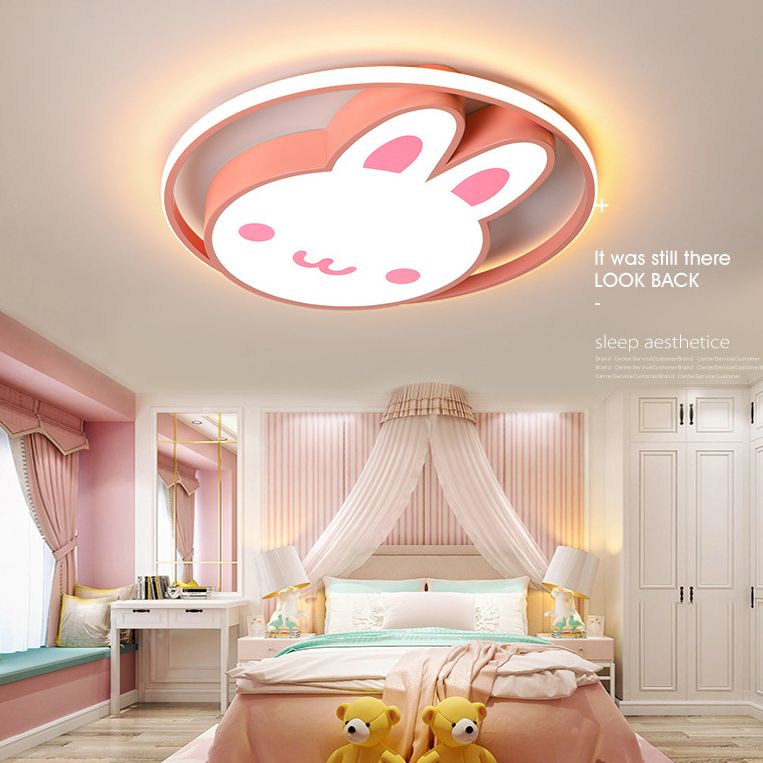 19.5" Brede Leuke Cartoon Konijn LED Plafond Licht Eye Protection Acryl Roze Verlichting Fixture voor Kleuterschool