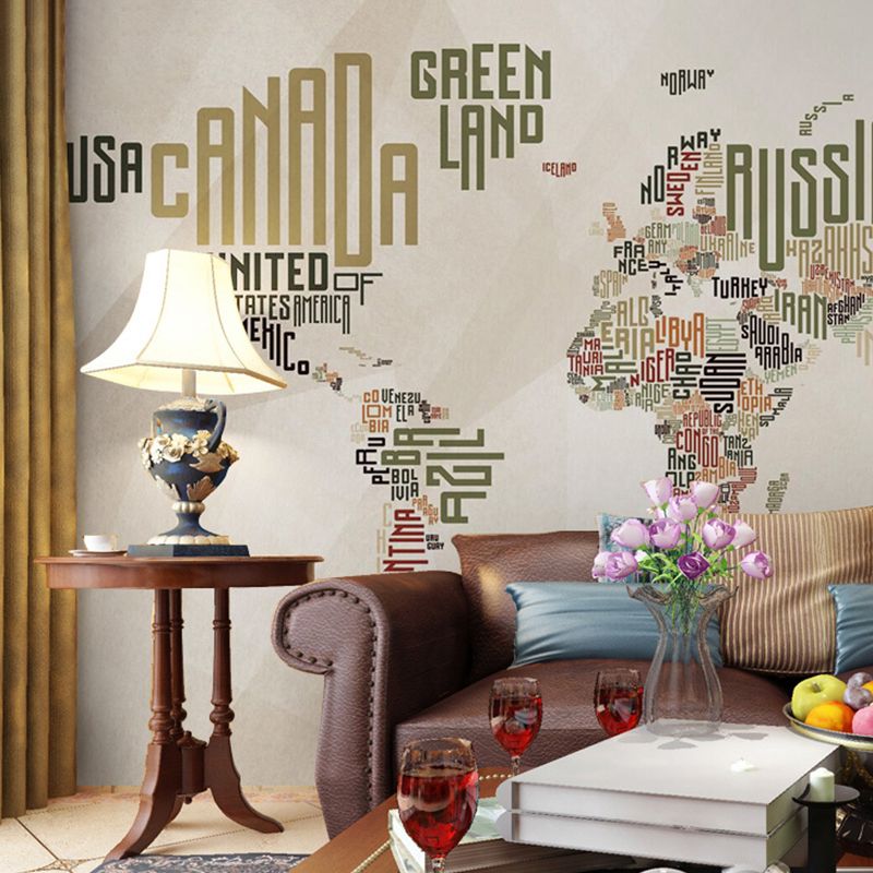 Decorative Non-Woven Fabric Mural Contemporary World Map Wall Covering for Home Decoration
