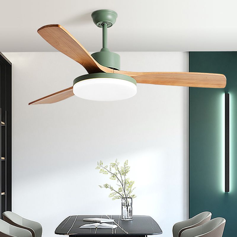 Acrilico a forma di disco a forma di ciondolo LED Lighting Nordic Green Semi Flush Mount Lamp con 3 lame in legno