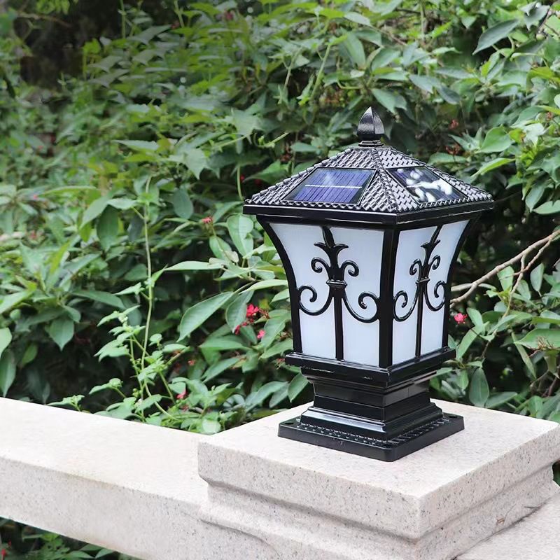 Drum Shape Metal Outdoor Light Modern Style 1 Light Solar Pillar Lights
